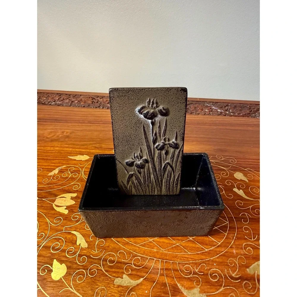 Vintage Cast‎ Iron Jewelry Box with Iris Relief Design